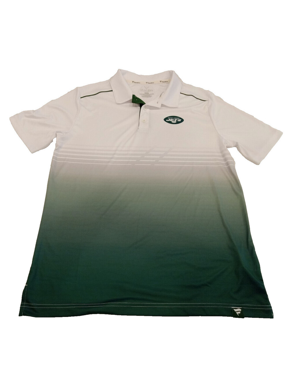 Fanatics New York Jets Polo Shirt Mens Large White Green Fade Stripe Golf NFL L